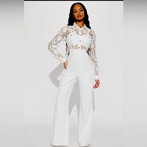 Perfect Lace Jumpsuit - White - Large